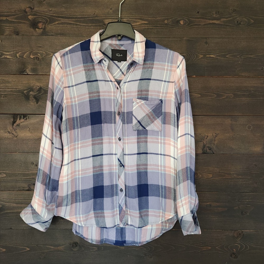 Rails Hunter Plaid Button Down Shirt Coast Apricot Cream Rayon Small Flaws